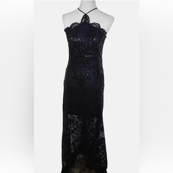 Sexy Black sequin dramatic sheer pattern black tie special occasion prom sz Med - Picture 7 of 11